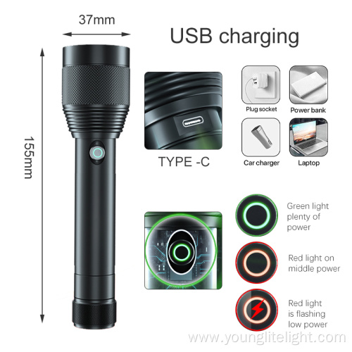 Waterproof TYPE-C chagring stepless dimming Flashlight